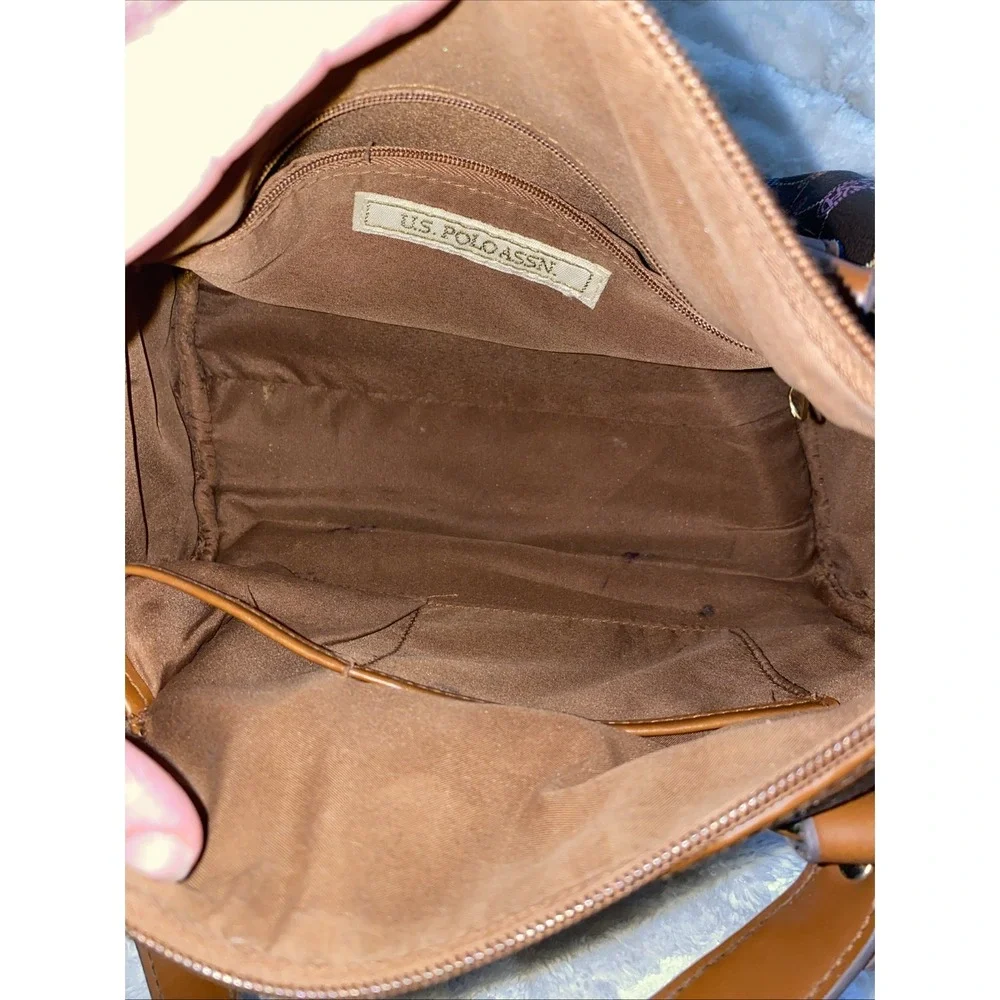 U.S. POLO ASSN. Brown Multicolor Monogram Boston Satchel Handbag Y2K